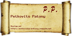 Petkovits Patony névjegykártya